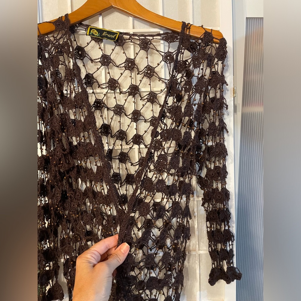 Marisol boho style brown crochet cardigan sz m